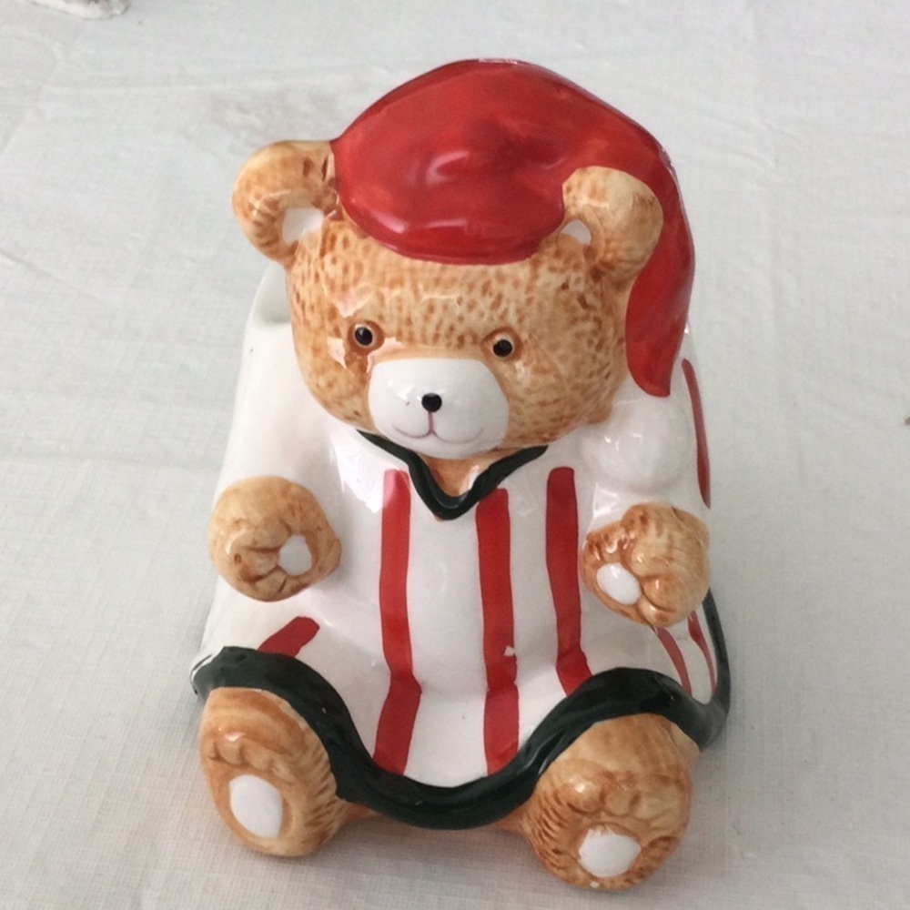 Holiday Christmas Teddy Bear Ceramic Planter